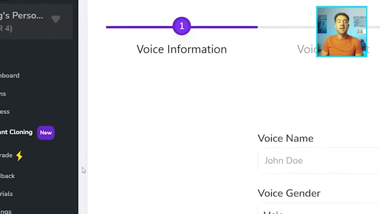 The Instant Cloning voice creation screen in Translate.Video