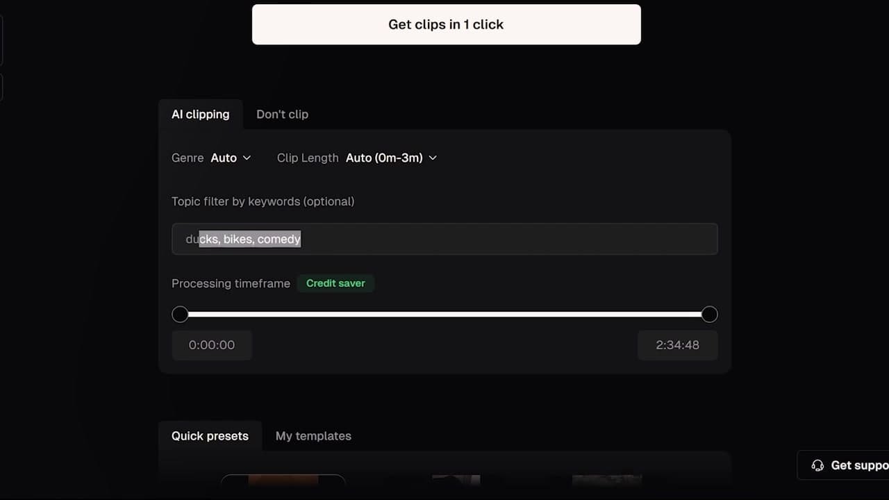 OpusClip AI Prompt Input Panel