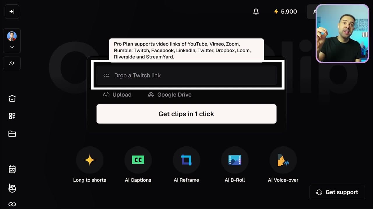 OpusClip Import Box UI