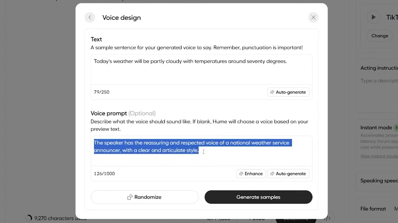 Creating a custom voice and auto-generating descriptions