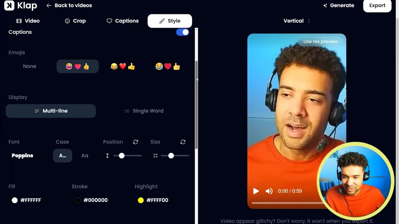 Klap editing customization interface