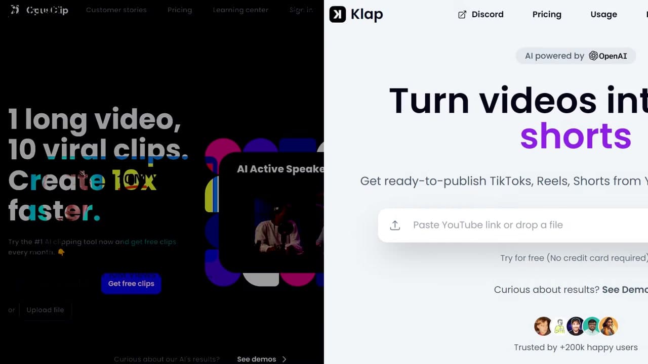 Opus Clip and Klap import dashboards