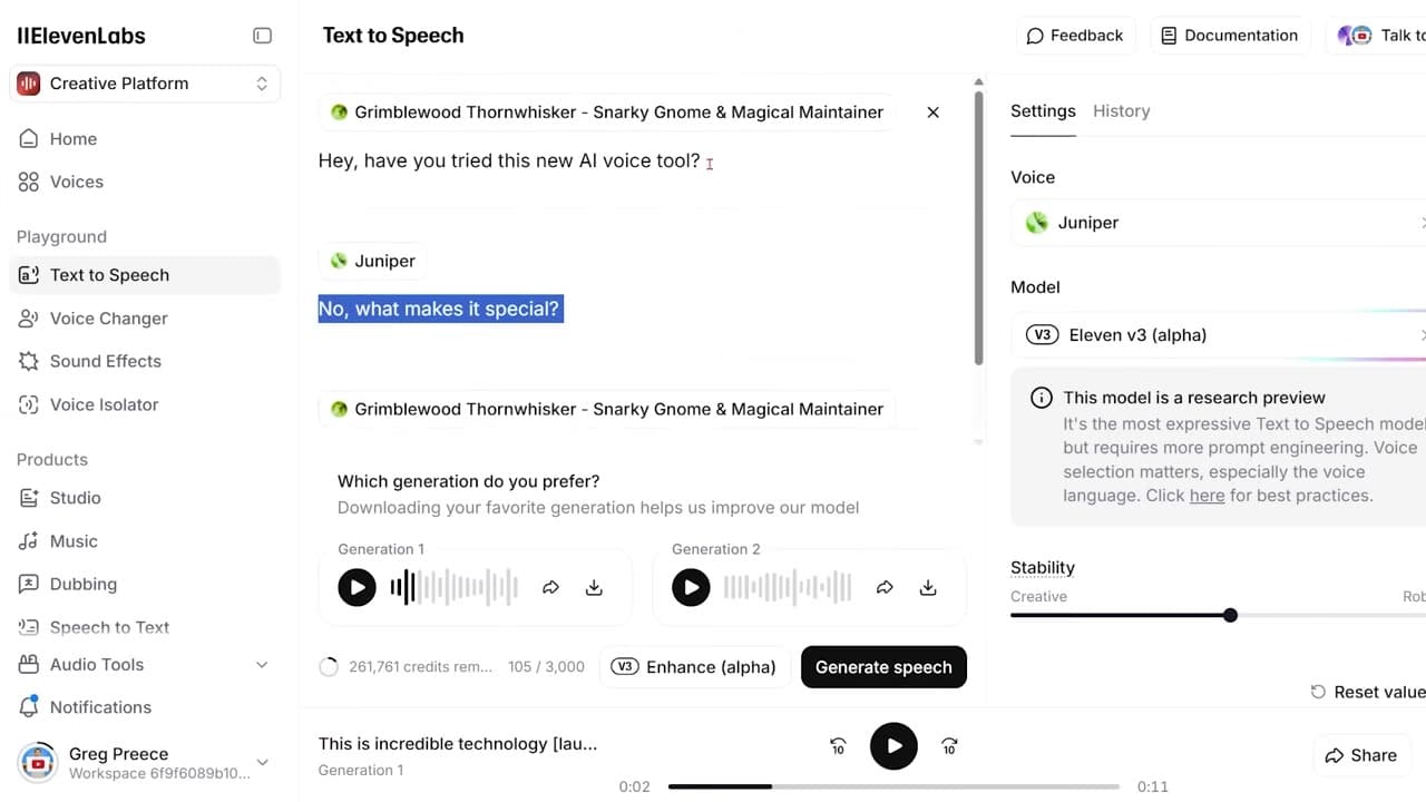 The Multi-speaker Dialogue setup interface with Grimblewood and Juniper