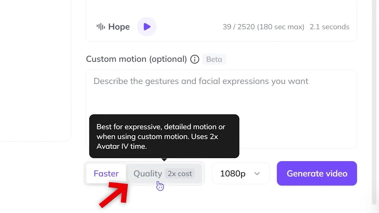 Faster vs Quality generation options
