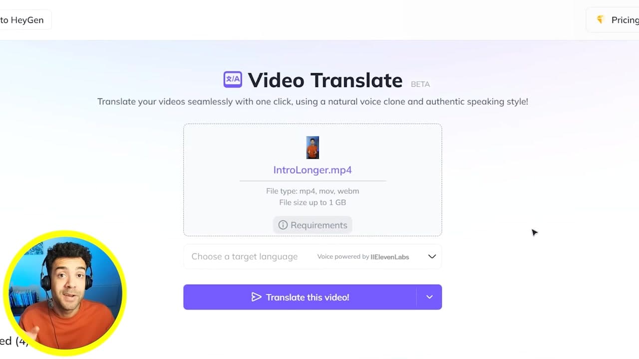 Uploading video to HeyGen Video Translate