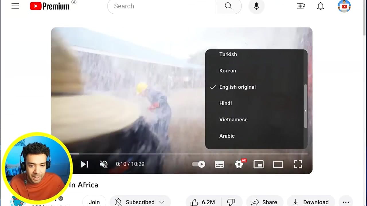 MrBeast YouTube channel multi-language audio track settings