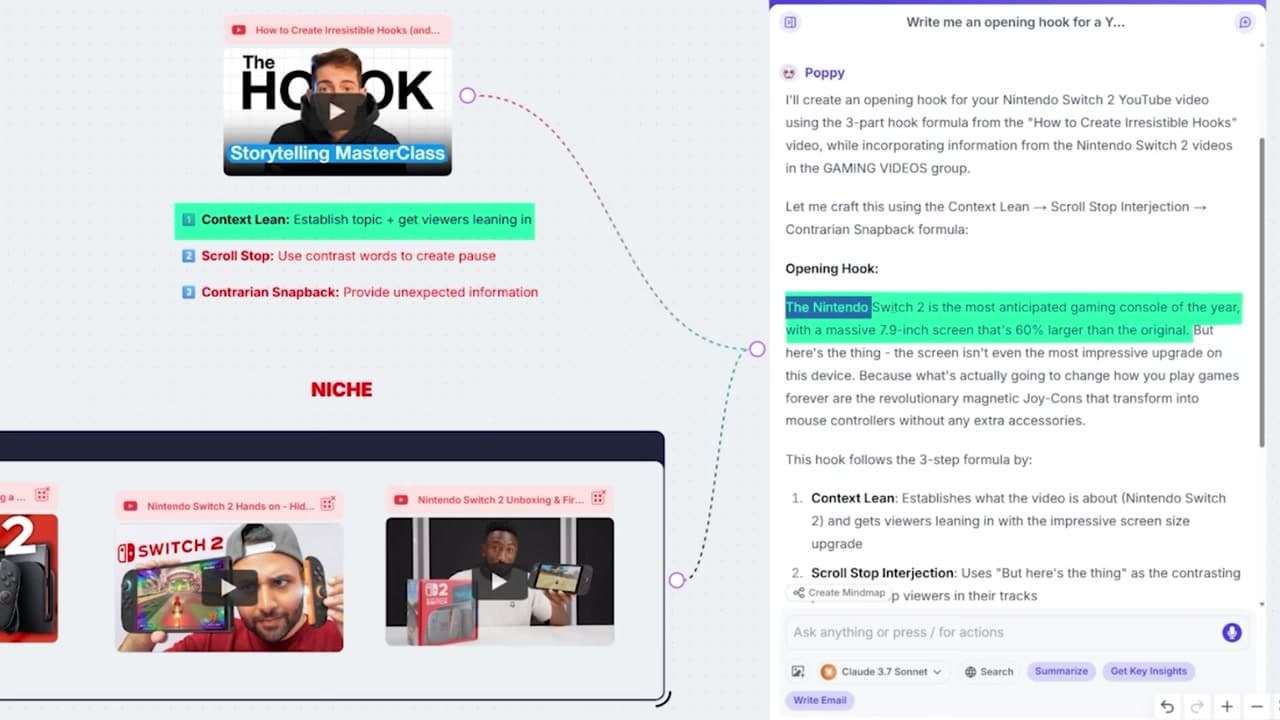 Niche-specific hook output in Poppy AI chat