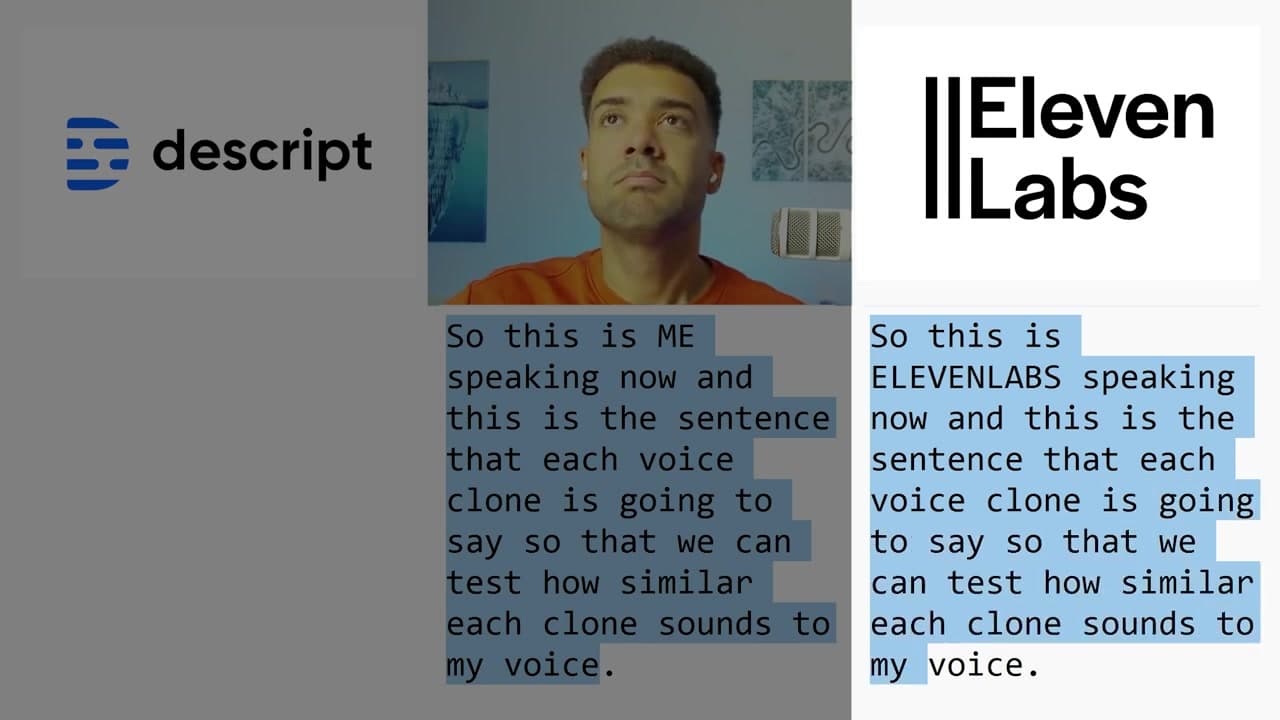 Baseline voice cloning setup in ElevenLabs and Descript dashboard