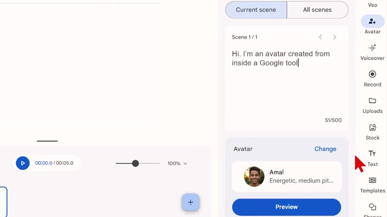 Setting up an AI avatar inside Google Vids
