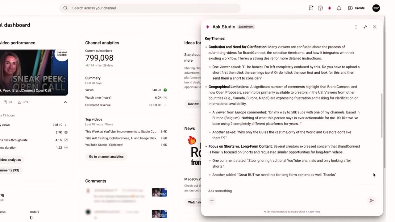 Analyzing audience insights using Ask Studio in YouTube Studio