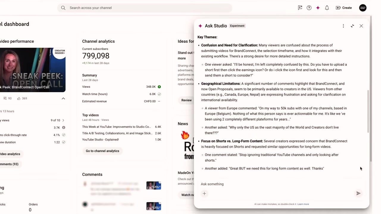 Analyzing audience insights using Ask Studio in YouTube Studio