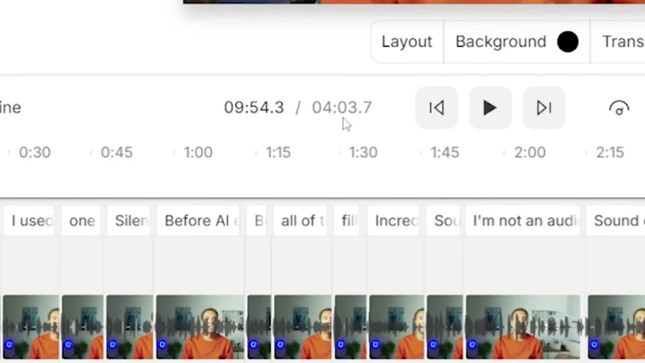 Descript timeline showing a 10-minute video shortened to a 4-minute edit