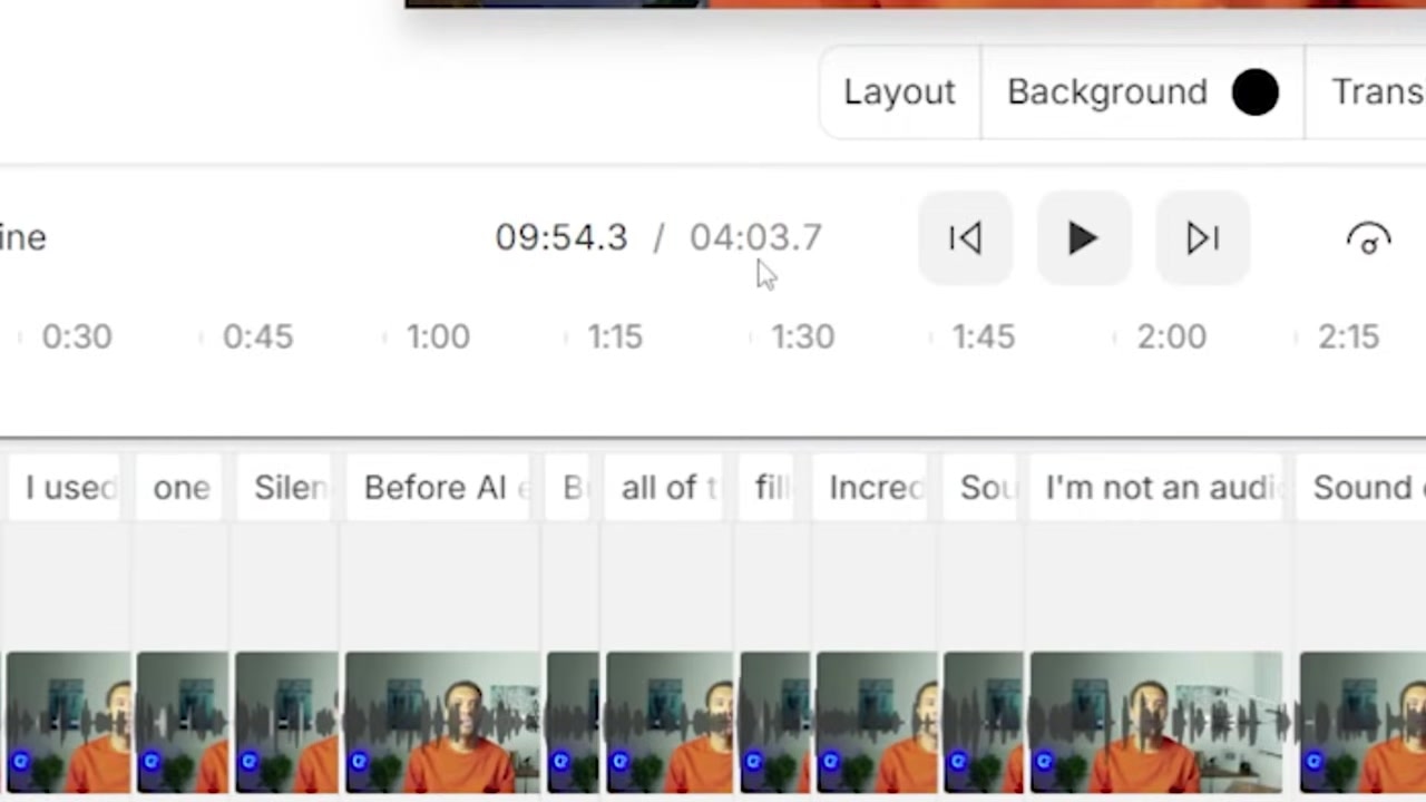 Descript timeline showing a 10-minute video shortened to a 4-minute edit