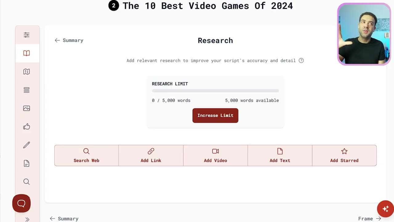 Research Source Selection Screen