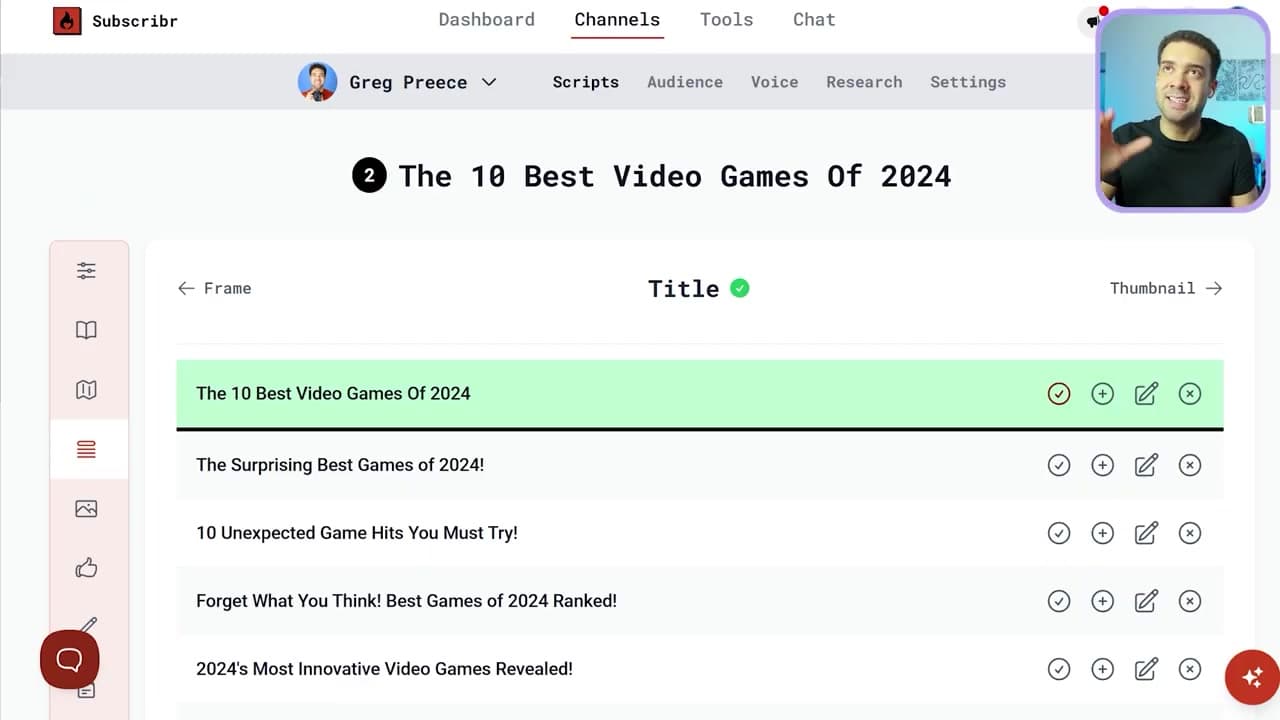 Title and Thumbnail Generation Interface