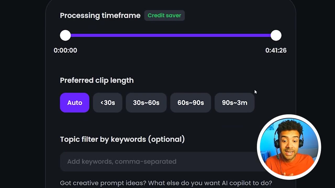 Opus Clip clip length settings panel