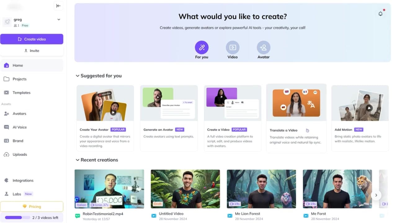 HeyGen dashboard Translate a Video button
