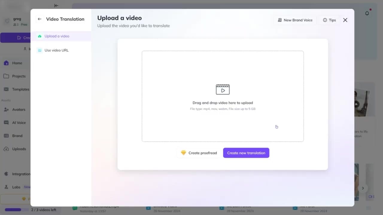 HeyGen video upload prompt