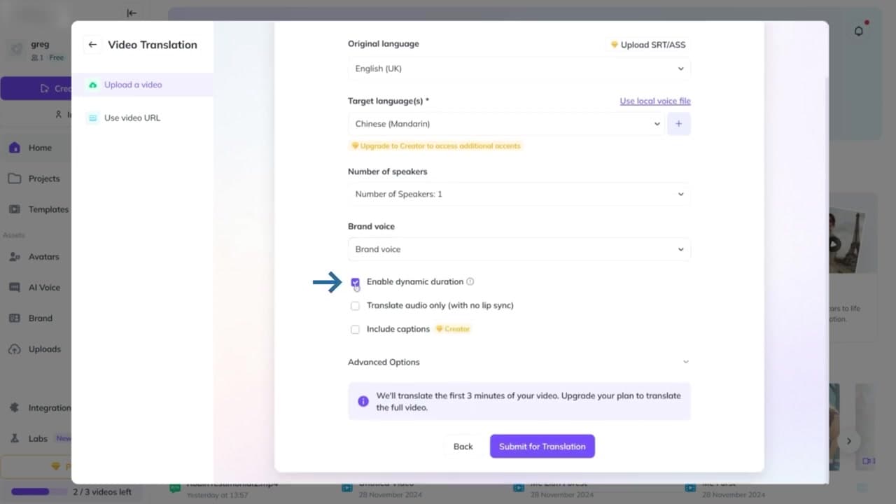HeyGen advanced settings for lip-sync and dynamic duration