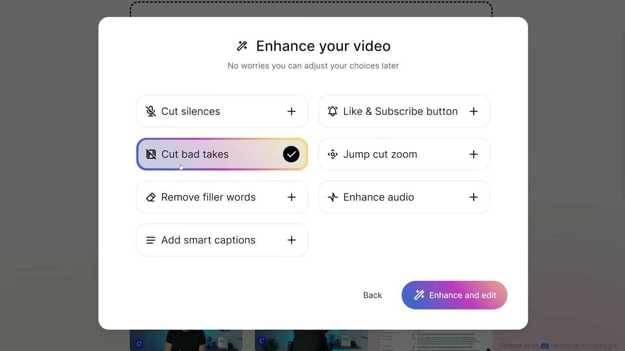 Selecting the Cut Bad Takes option in Gling AI