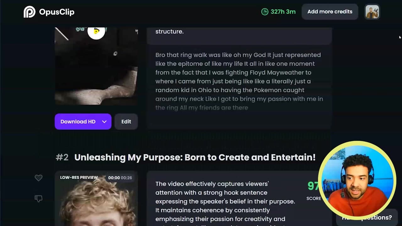 Evaluating generated clips and AI viral scores
