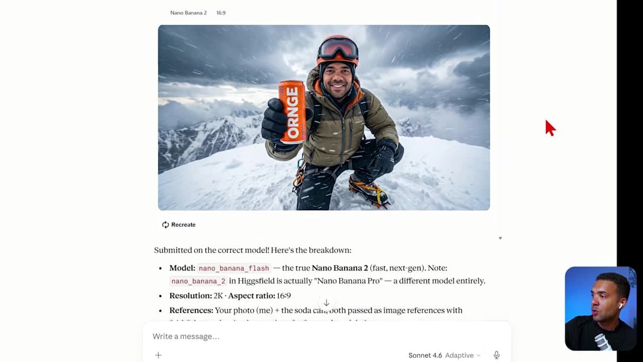 Image of me holding an orange drinks product generated inside Claude