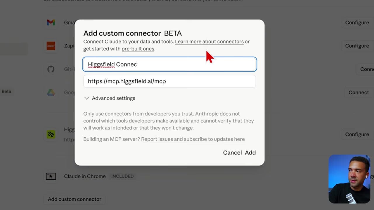 Setting up a Custom Connector in Claude Settings