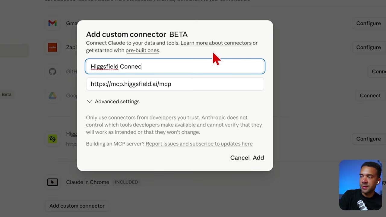 Setting up a Custom Connector in Claude Settings