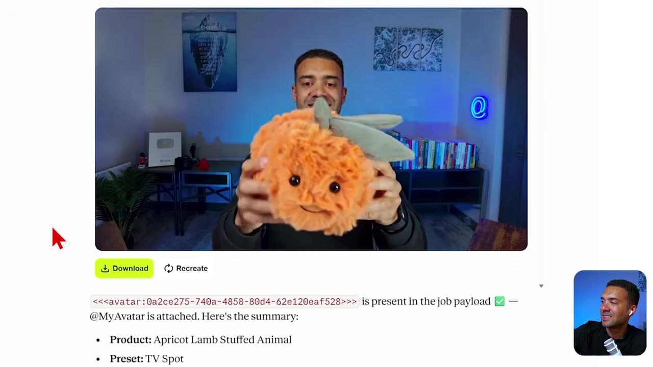 Ad mockup for a stuffed orange toy generated inside Claude