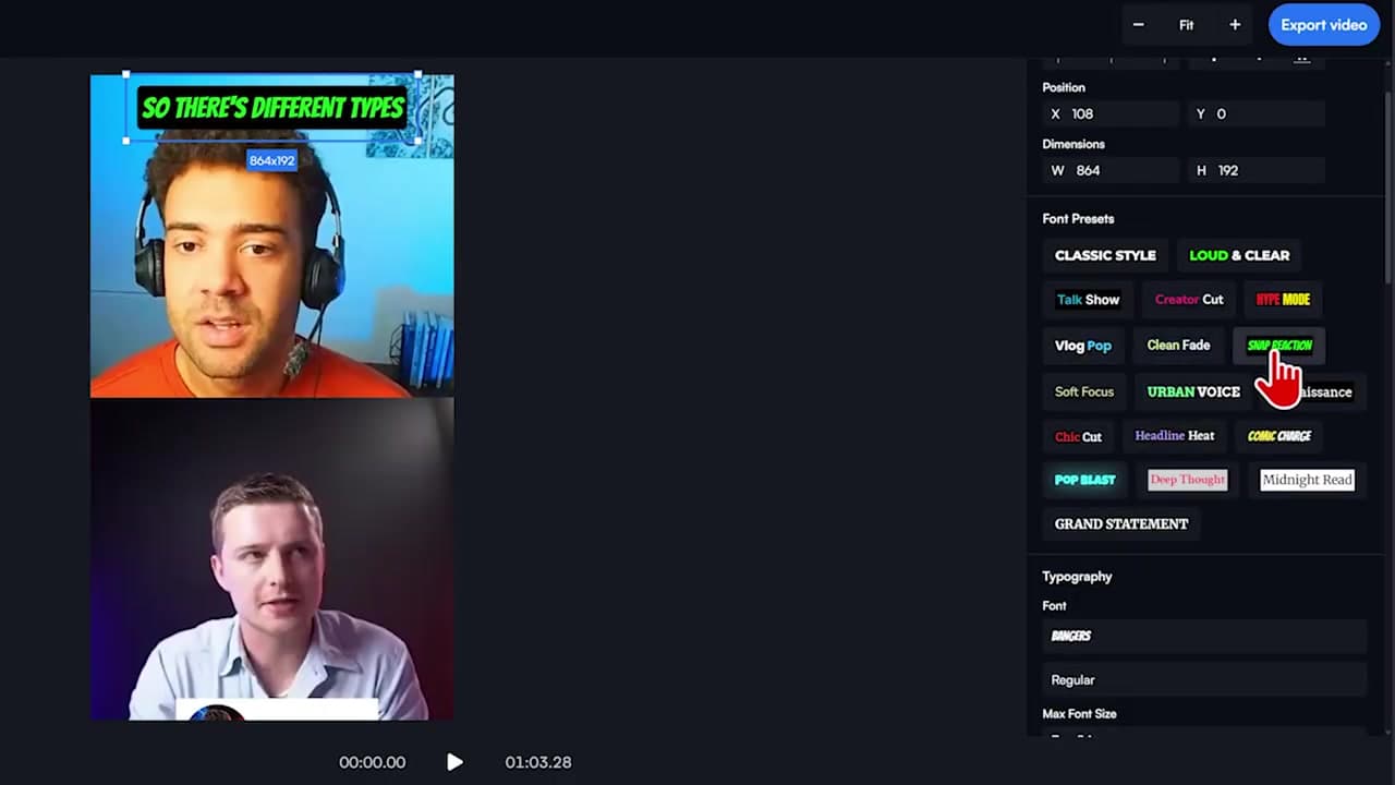 Splitting speakers and adjusting caption styles inside the vidIQ editor