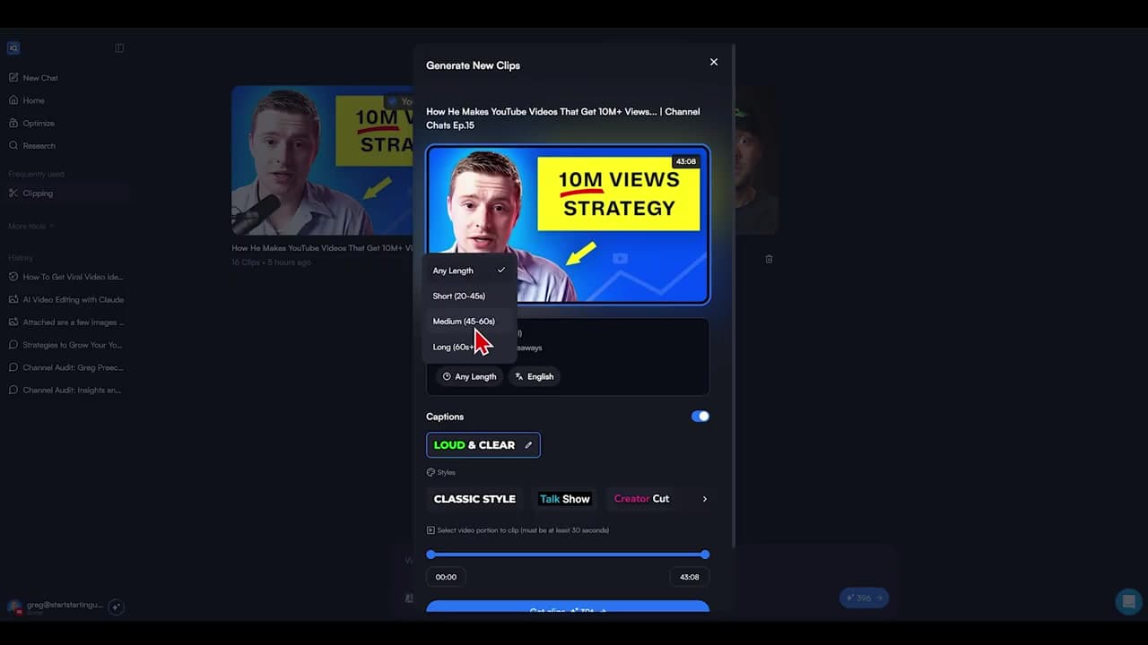 Pasting YouTube link and configuring options in vidIQ's setup menu