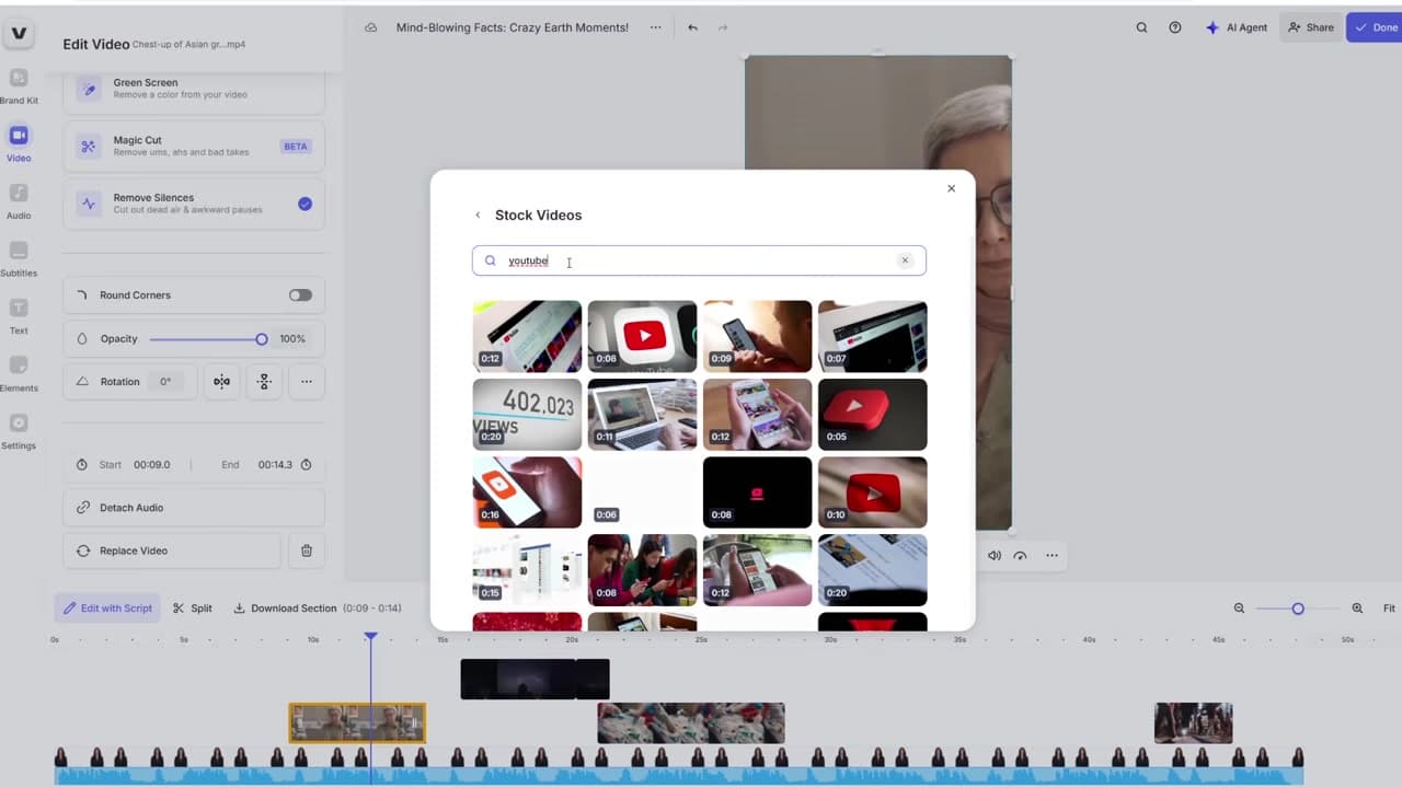 Swapping stock footage on the VEED timeline