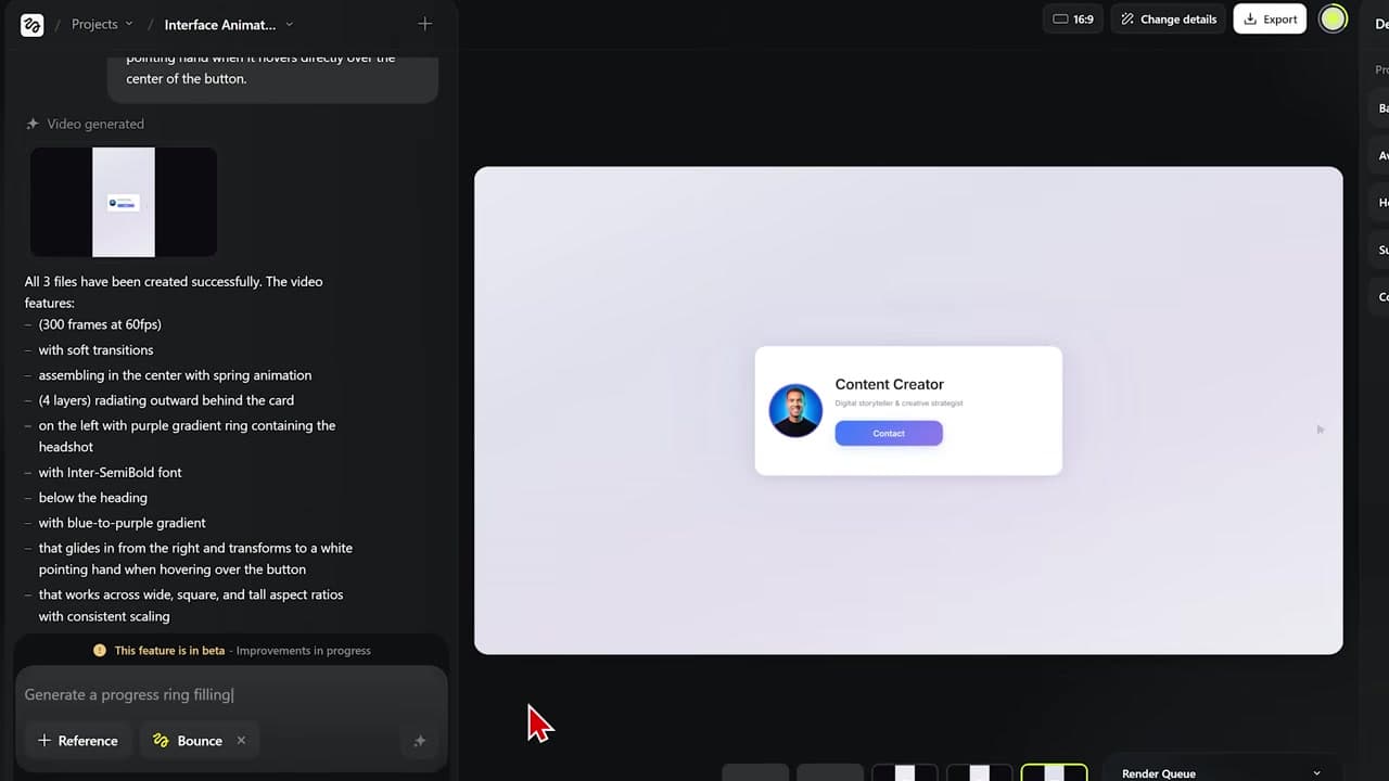 The Contact Me Card Animation Prompt Result