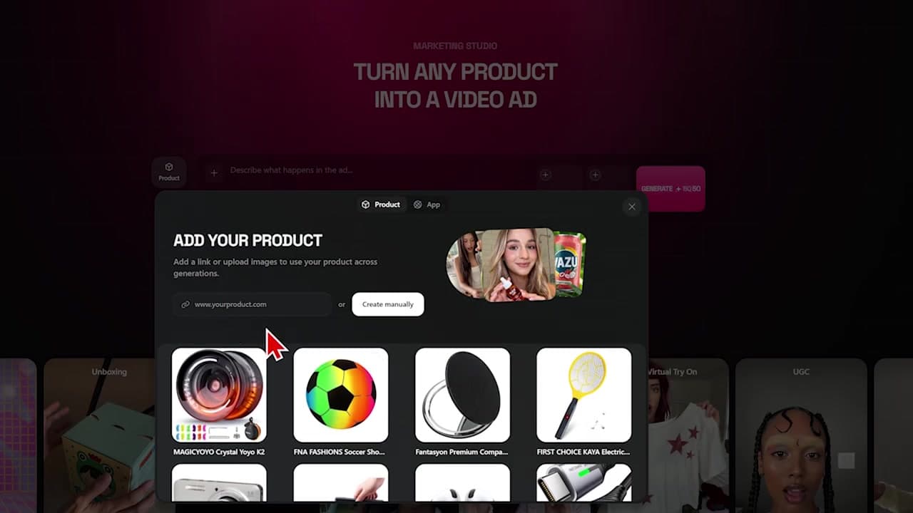 Higgsfield AI auto importing Amazon product URL