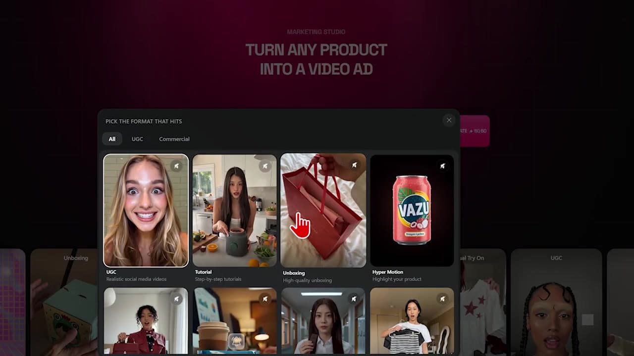 Higgsfield video ad template presets list