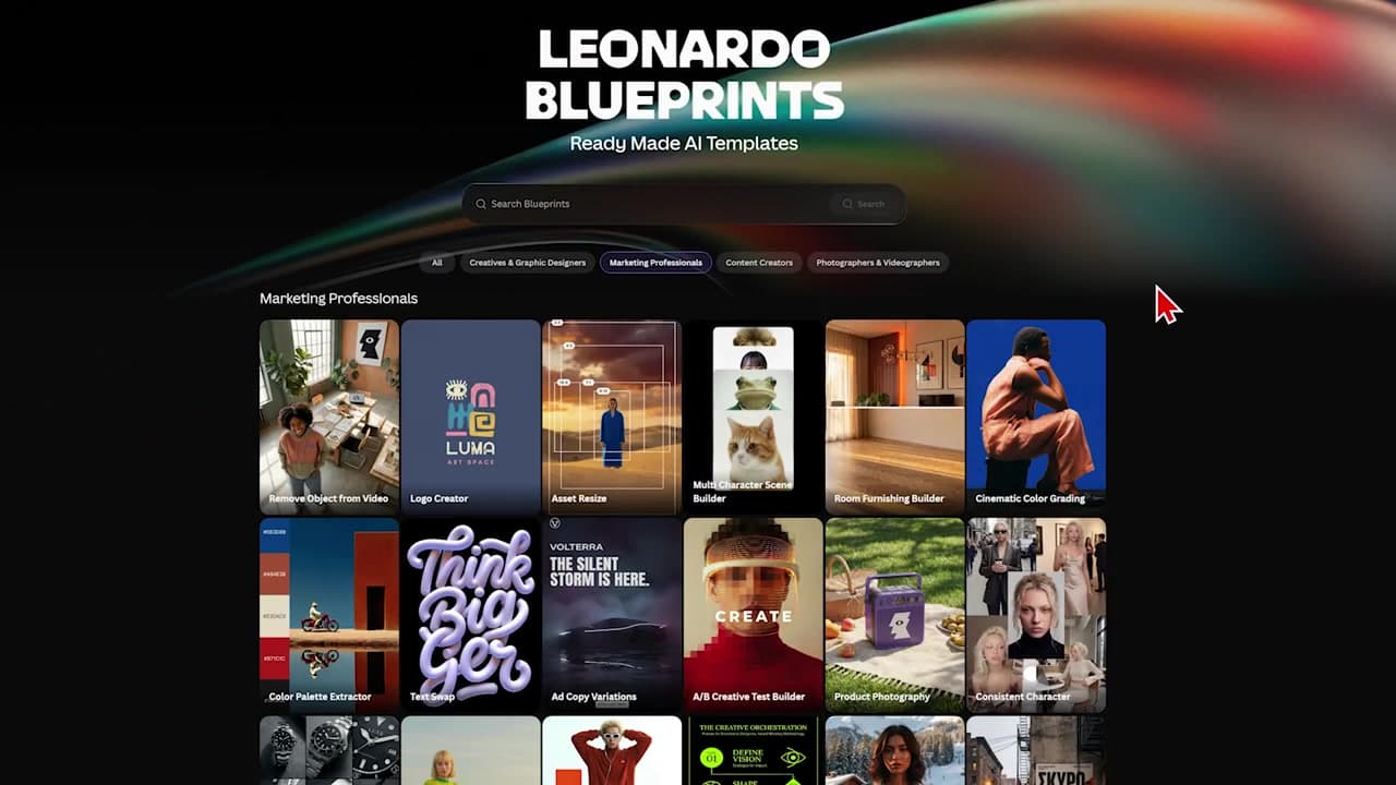 Leonardo AI Blueprints Marketing Professionals section