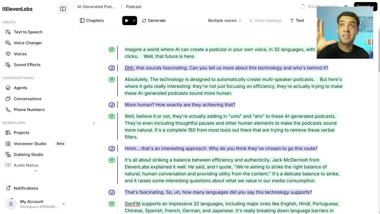 Color-Coded Script Editor in ElevenLabs GenFM