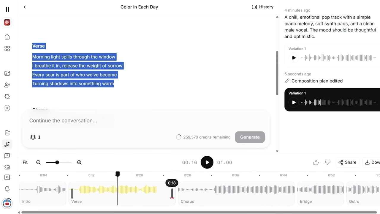 Resizing verse length on the timeline