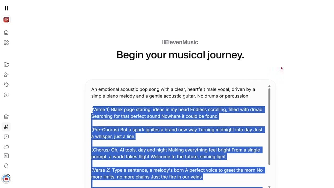 Pasting custom lyrics directly into the prompt box