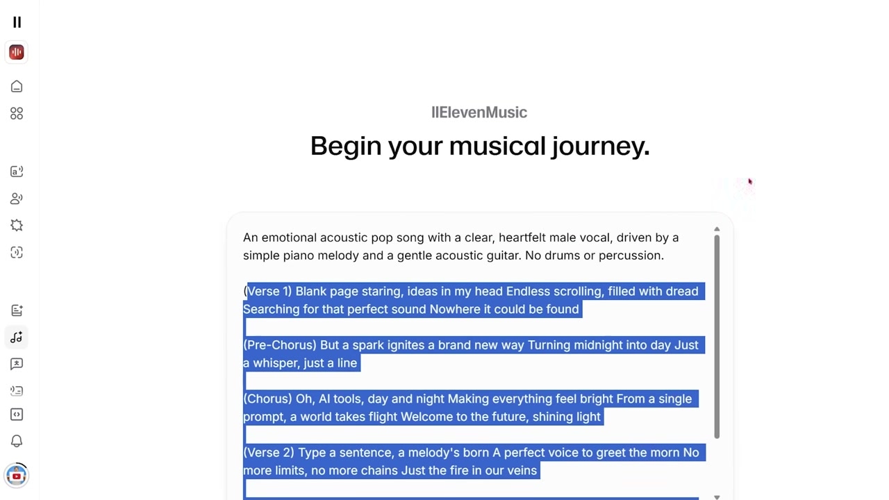Pasting custom lyrics directly into the prompt box