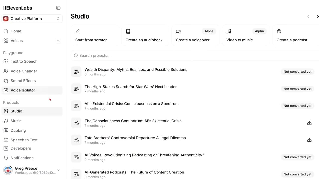Navigating to ElevenLabs Music on the dashboard