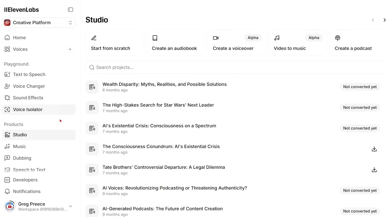 Navigating to ElevenLabs Music on the dashboard