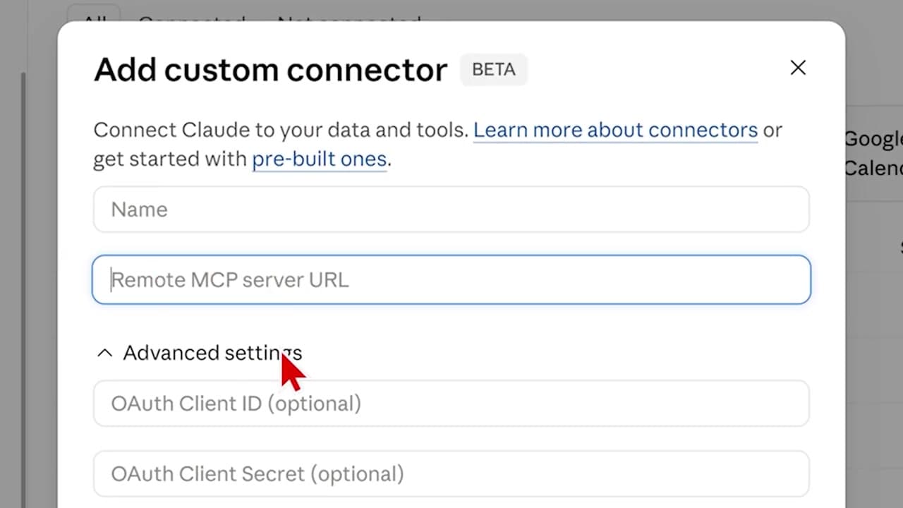 Adding custom connector inside Claude settings