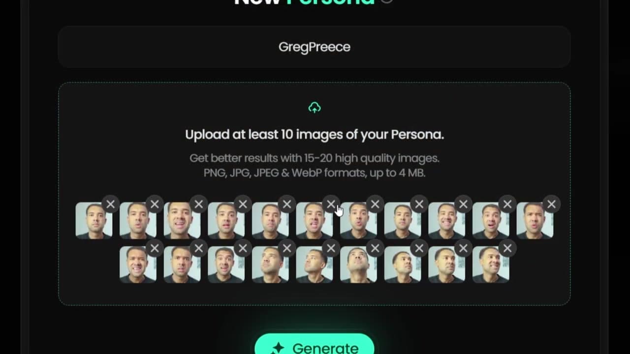 Pikzels Personas Dashboard Face Model Creation