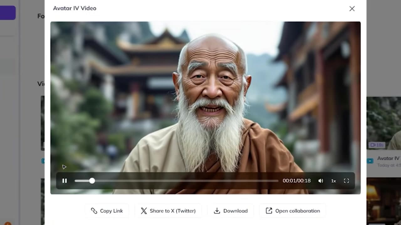 Playing the finalized 1080p talking avatar video within the HeyGen dashboard