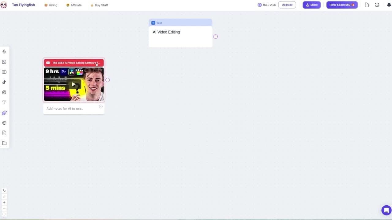 Importing YouTube video links to a visual canvas