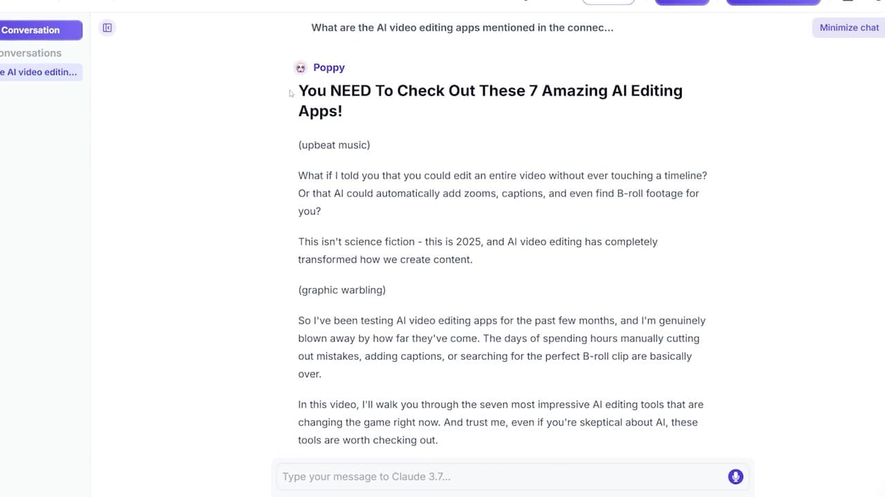 The final YouTube script generated in Poppy AI