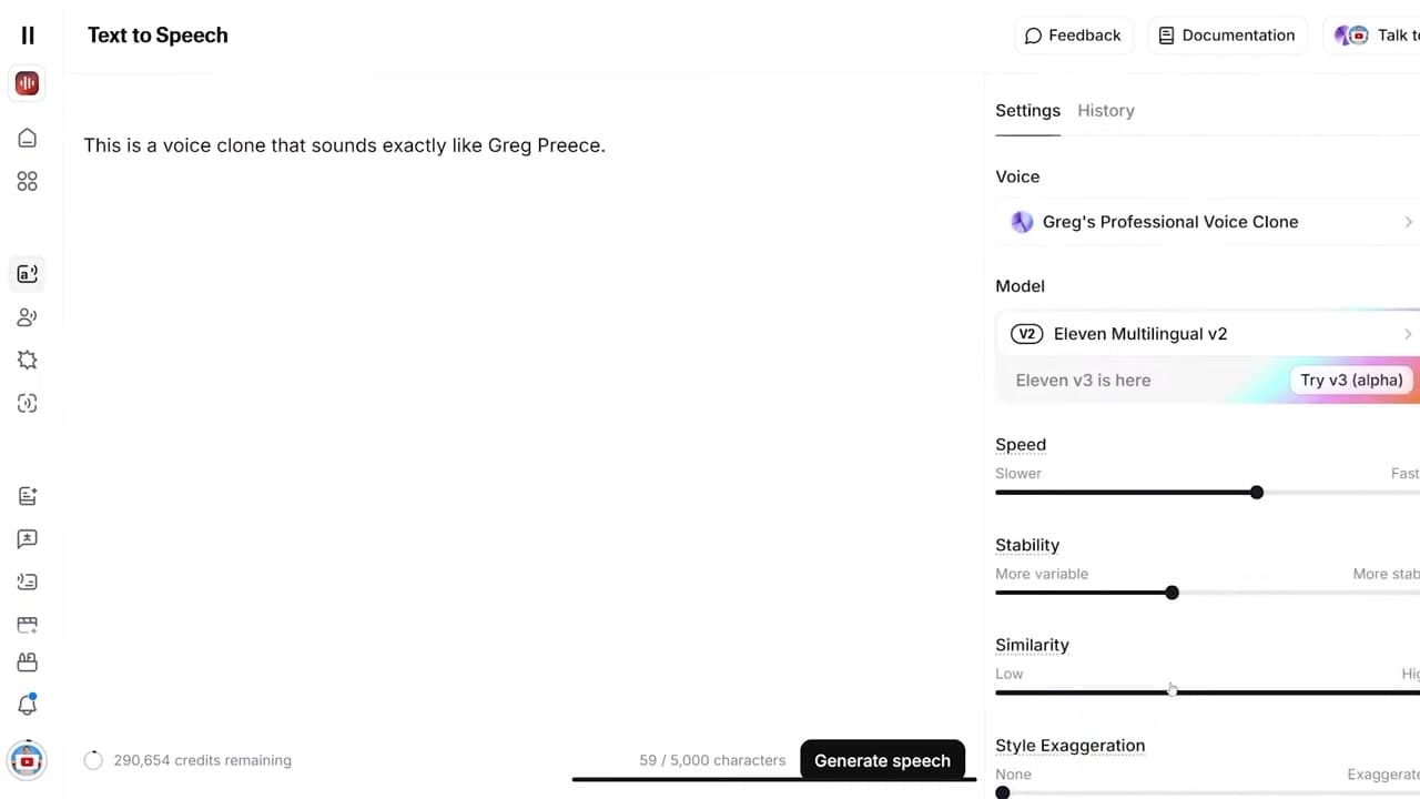 ElevenLabs Voice Cloning Selection Panel