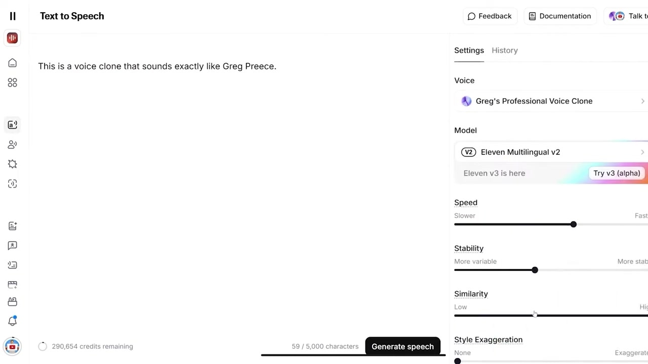 ElevenLabs Voice Cloning Selection Panel