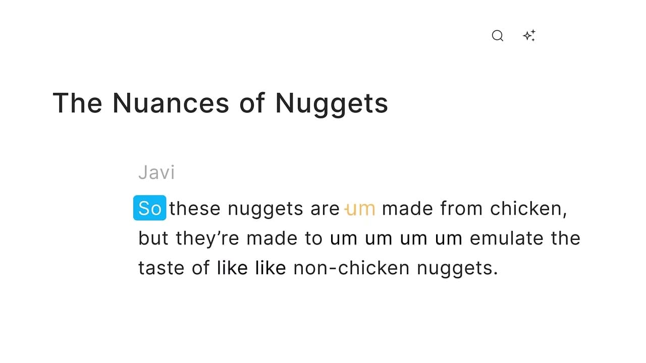 Descript text-based editing interface highlighting its automatic filler word removal and eye contact settings